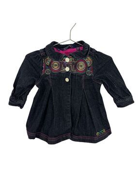 Coogi Baby Denim Dress Sz 6-9 Mos Dark Wash Snap Front Jacket Colourful Cute EUC